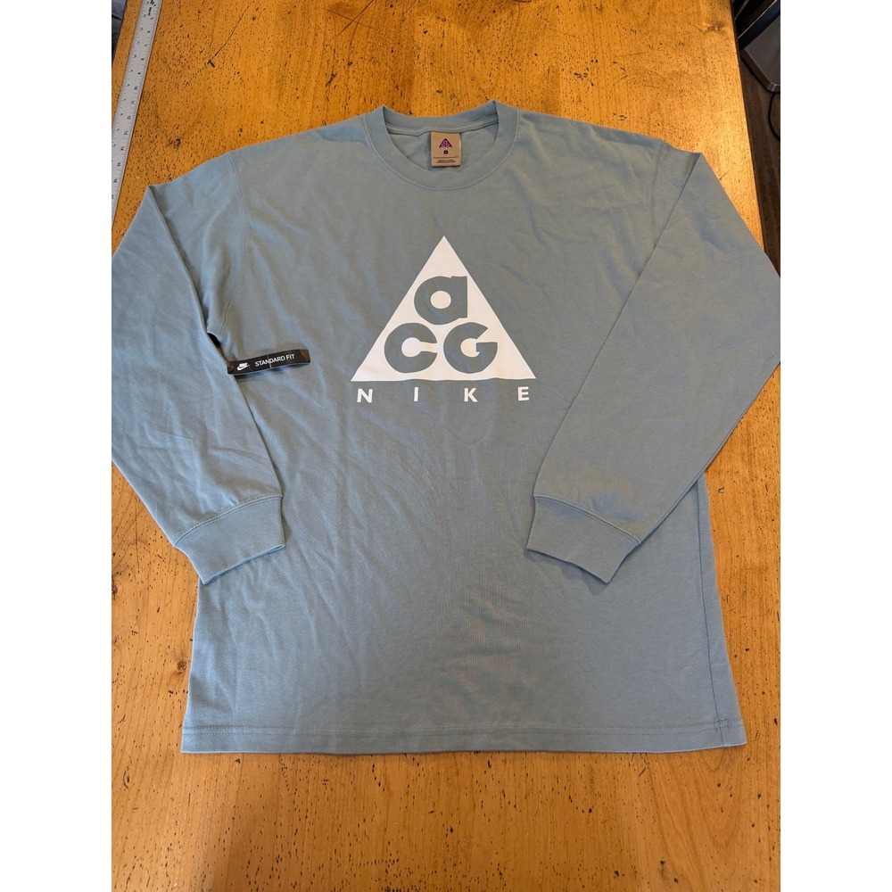 Nike ACG Size L Long Sleeve Graphic Logo T-Shirt Blue Slate Standard Fit Tee